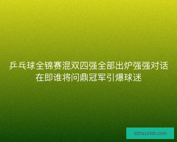 乒乓球全锦赛混双四强全部出炉强强对话在即谁将问鼎冠军引爆球迷