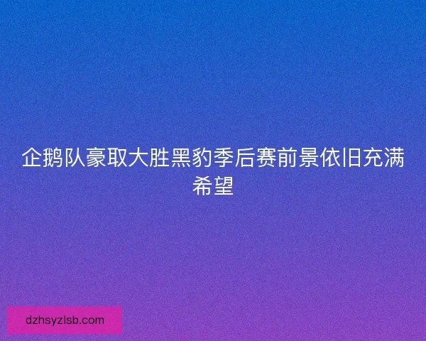 企鹅队豪取大胜黑豹季后赛前景依旧充满希望